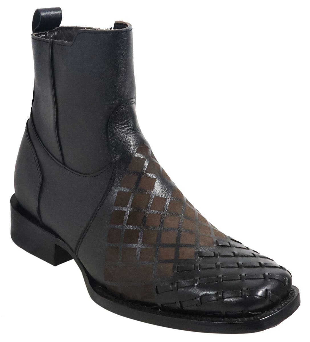 新品★ WIDE SQUARE SHORT BOOTS Nobuck Wide Square Toe Ankle Boot in Black Suede Finish