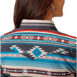 Roper Women’s Aztec Blanket Print Long Sleeve Horizontal Print Shirt (Blue) 03-050-0067-0310