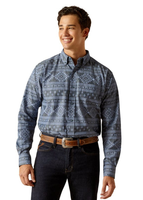 Ariat Men's Eddie Southwestern Print Long Sleeve Button-Down Shirt (Blue) 10051264