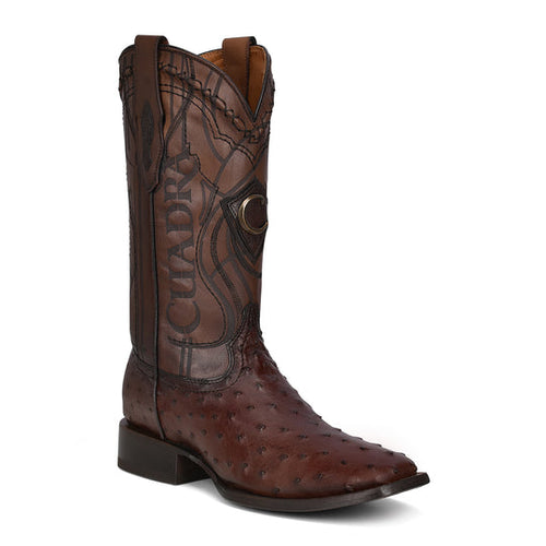 CUADRA Men Brown Ostrich Laser & Embroidery Square Toe CU677