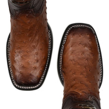 Load image into Gallery viewer, CUADRA Men&#39;s Brown Ostrich Laser &amp; Embroidery Square Toe CU457