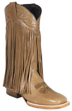 Load image into Gallery viewer, Silverton Chloe Fringe All Leather Wide Square Toe Boots (Beige)