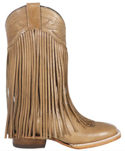Load image into Gallery viewer, Silverton Chloe Fringe All Leather Wide Square Toe Boots (Beige)