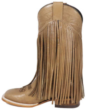 Load image into Gallery viewer, Silverton Chloe Fringe All Leather Wide Square Toe Boots (Beige)