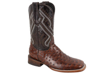 Load image into Gallery viewer, Silverton Ostrich Print All Leather Wide Square Toe Boots (Brown)
