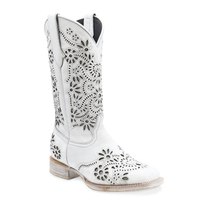 Silverton Celina All Leather Wide Square Toe Boots (White)