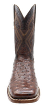 Load image into Gallery viewer, Silverton Ostrich Print Leather Wide Square Toe Boots (Brown)