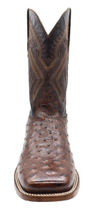 Silverton Ostrich Print Leather Wide Square Toe Boots (Brown)