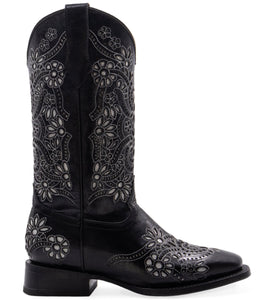 Silverton Celina All Leather Wide Square Toe Boots (Black)