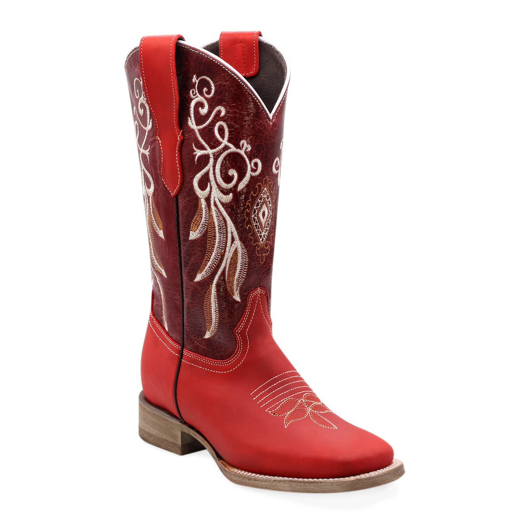 Silverton Mary All Leather Wide Square Toe Boots (Red)