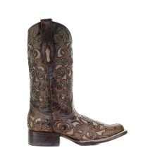 Load image into Gallery viewer, Corral Ladies Brown Inlay, Studs &amp; Embroidery Boots A3326