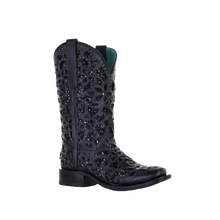 Load image into Gallery viewer, Corral Ladies Black Inlay Embroidered &amp; Stud Square Toe Boots A4128