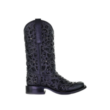 Load image into Gallery viewer, Corral Ladies Black Inlay Embroidered &amp; Stud Square Toe Boots A4128