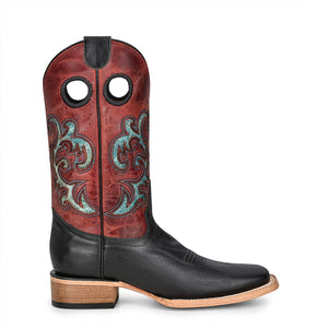 Corral Circle G Women's Black Red With Turquoise Inlay All Leather Cowgirl Boot L5909