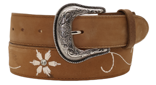 Silverton Flower Dia  All Leather Western Belt (Tobacco)