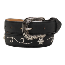 Load image into Gallery viewer, Silverton Flower Dia All Leather Western Kid Belt (Black)