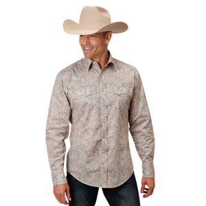 Roper Men's Dot Paisley Print L/S Snap Shirt (Brown) 03-001-0064-0466 BR