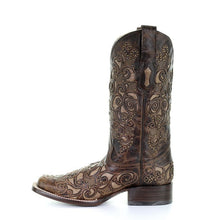 Load image into Gallery viewer, Corral Ladies Brown Inlay, Studs &amp; Embroidery Boots A3326