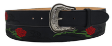 Load image into Gallery viewer, Silverton Rose All Leather Western Belt (Black)