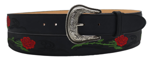 Silverton Rose All Leather Western Belt (Black)