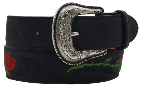 Silverton Rose All Leather Western Belt (Black)