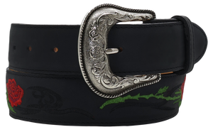 Silverton Rose All Leather Western Belt (Black)