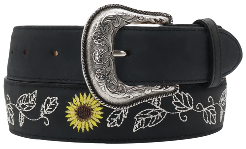 Silverton Sunflower All Leather Western Belt (Black)