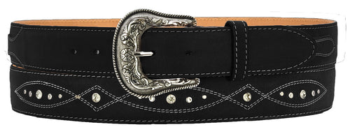 Silverton West Diamond All Leather Studded Belt (Black)