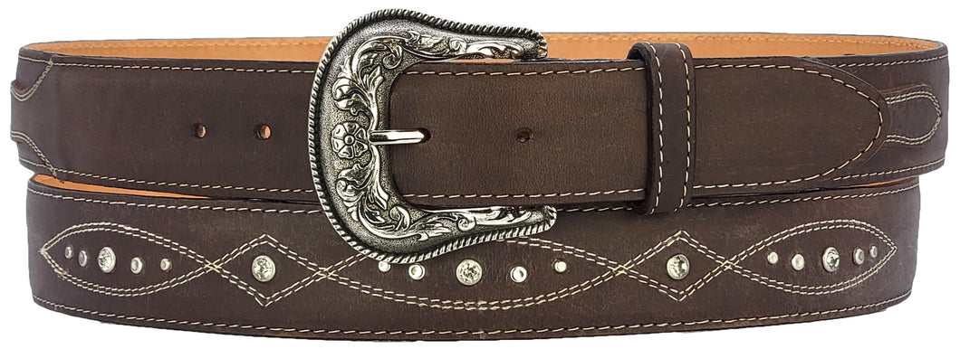 Silverton West Diamond All Leather Studded Belt (Brown)