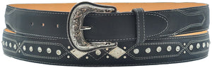 Silverton West Concho All Leather Studded Belt (Black)