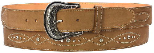 Silverton West Diamond All Leather Studded Belt (Honey)