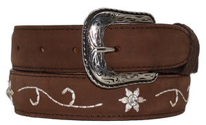Silverton Flower Dia  All Leather Western Kid Belt (Brown)