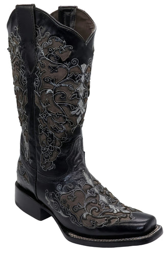 Silverton Grace All Leather Wide Square Toe Boots (Black)