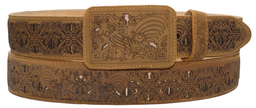 Silverton Laser Cut Cock All Leather Belt (Honey)