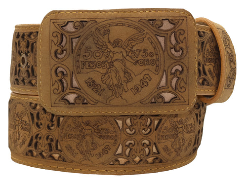 Silverton Laser Cut Centenario All Leather Belt (Honey)