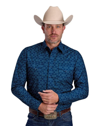 Roper Men's Snap L/S Diamond Western Shirt (Blue) 03-001-0064-0247