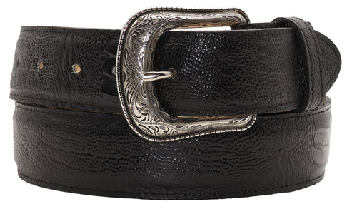 Silverton Ostrich Leg Print Leather Belt (Black)