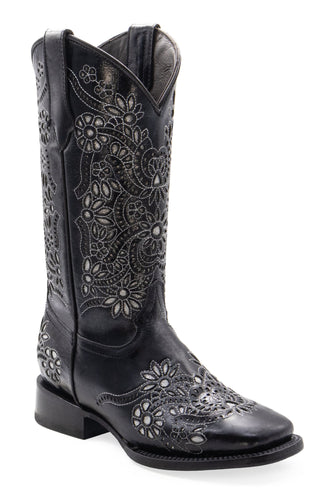 Silverton Celina All Leather Wide Square Toe Boots (Black)