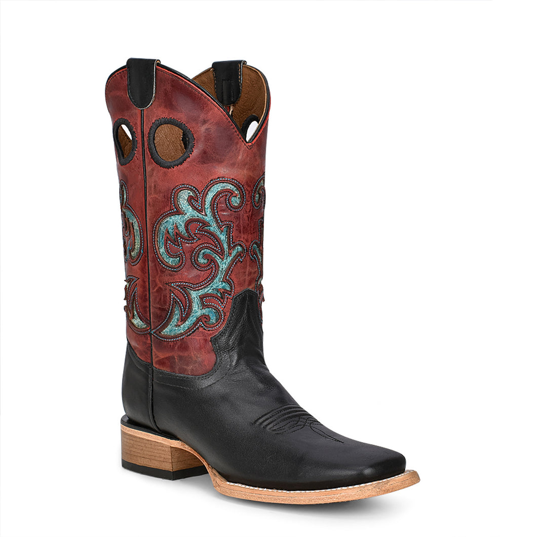 Corral Circle G Women's Black Red With Turquoise Inlay All Leather Cowgirl Boot L5909