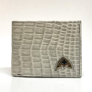 Admirable Crocodile Print Leather Bi-Fold Wallet (Bone)