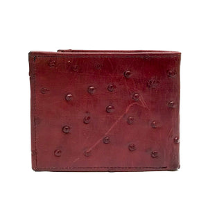 Admirable Ostrich Print Leather Bi-Fold Wallet (Wine)