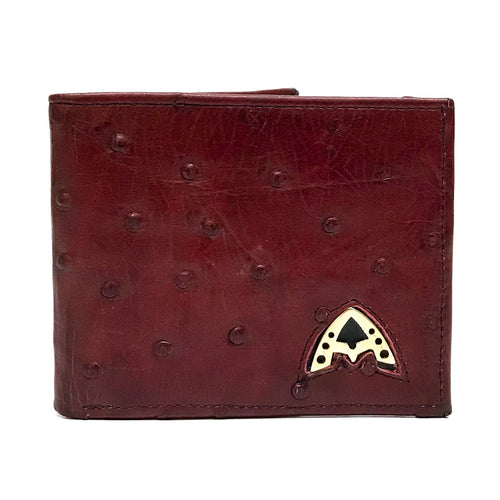 Admirable Ostrich Print Leather Bi-Fold Wallet (Wine)