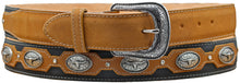 Load image into Gallery viewer, Silverton Concho Longhorn All Leather Belt (Honey/Black)