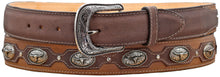Load image into Gallery viewer, Silverton Concho Longhorn All Leather Belt (Brown/Tobacco)