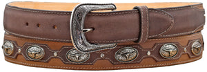 Silverton Concho Longhorn All Leather Belt (Brown/Tobacco)
