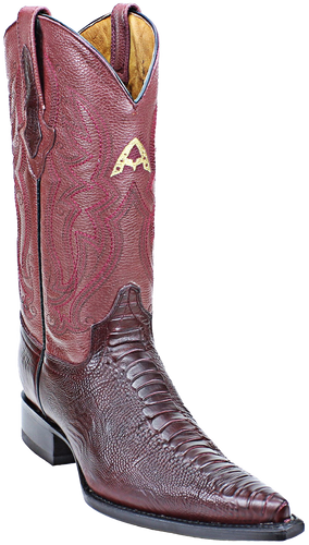 Admirable Ostrich Leg Print Leather X Toe Boots (Wine)