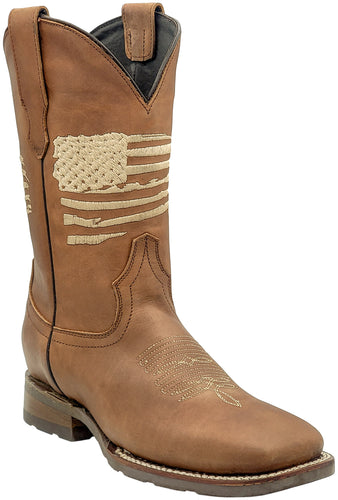 Silverton Patriot All Leather Wide Square Toe Boots (Tobacco)