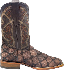 Silverton Pirarucu Print Leather Wide Square Toe Boots (Brown)